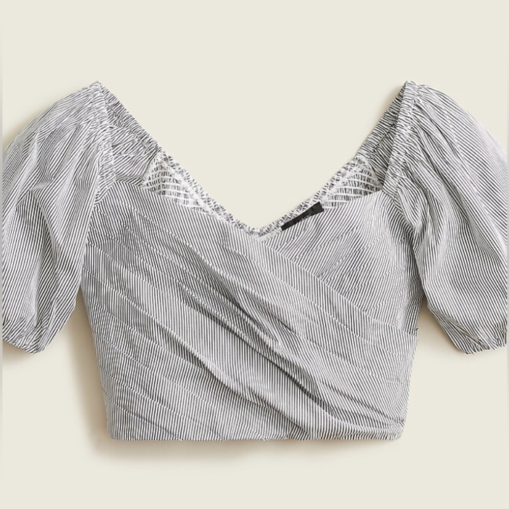 J. CREW STRIPED PUFF SLEEVE CROP TOP